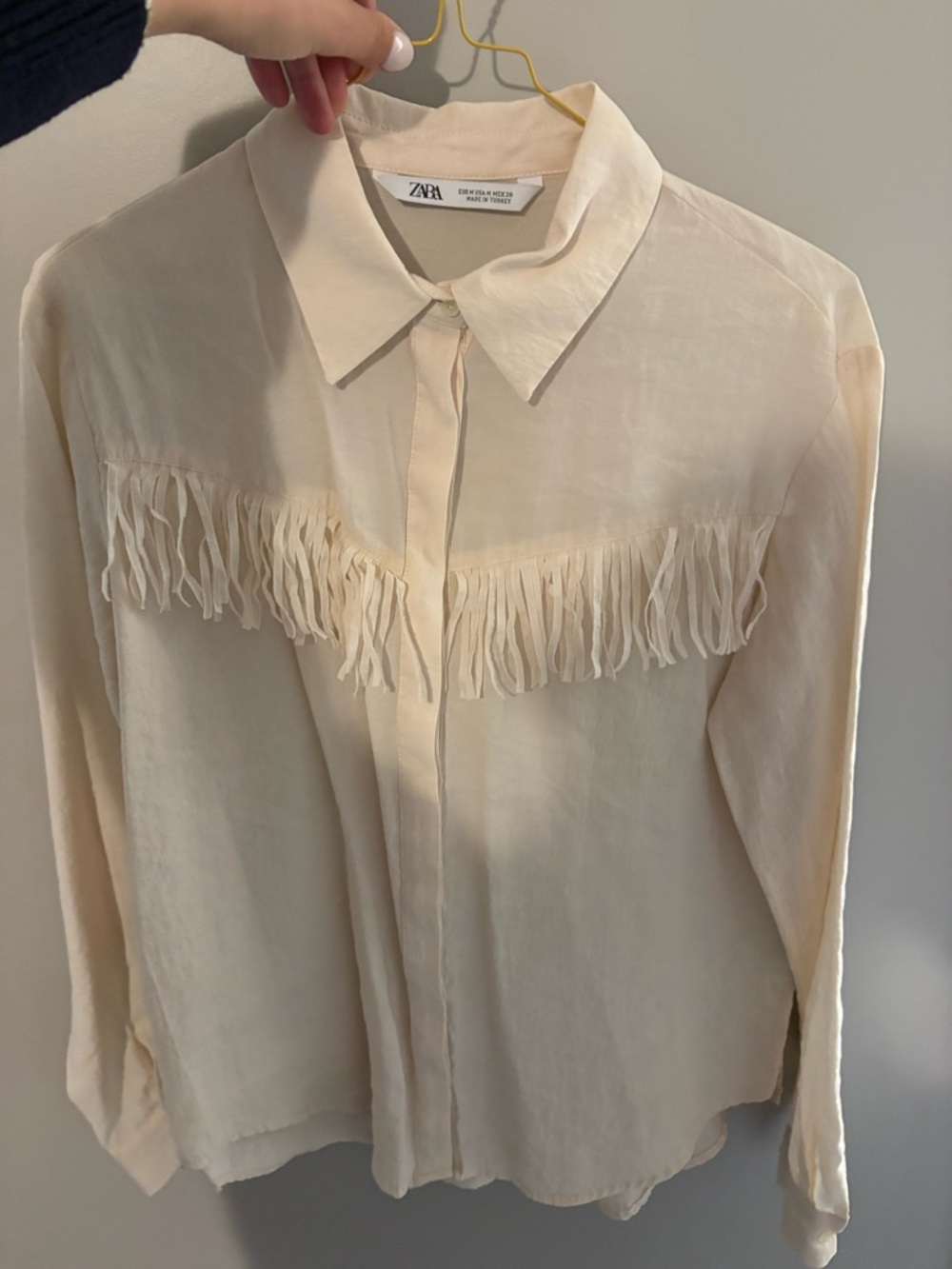 Zara Cream Fringe Button-Down Shirt